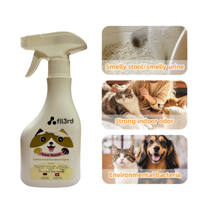 Anti-bacterial pet deodorant spray for dogs and cats – safe odor eliminator